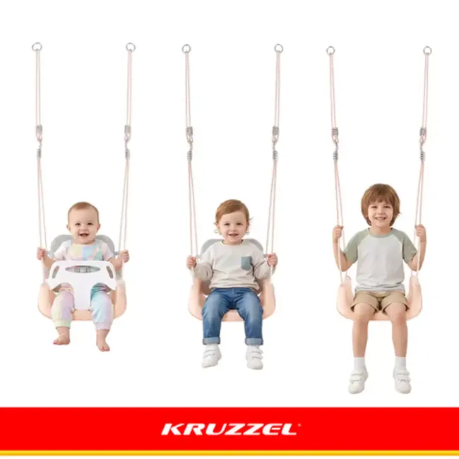 Kruzzel Kinderschommel voor binnen en buiten met rugleuning, antislip zitvlak en verstelbare touwen van 120 - 150 cm