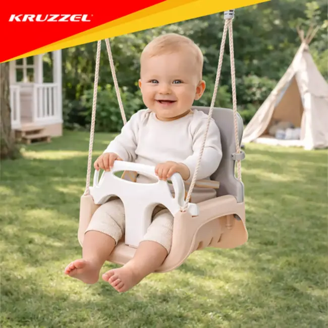 Kruzzel Kinderschommel voor binnen en buiten met rugleuning, antislip zitvlak en verstelbare touwen van 120 - 150 cm
