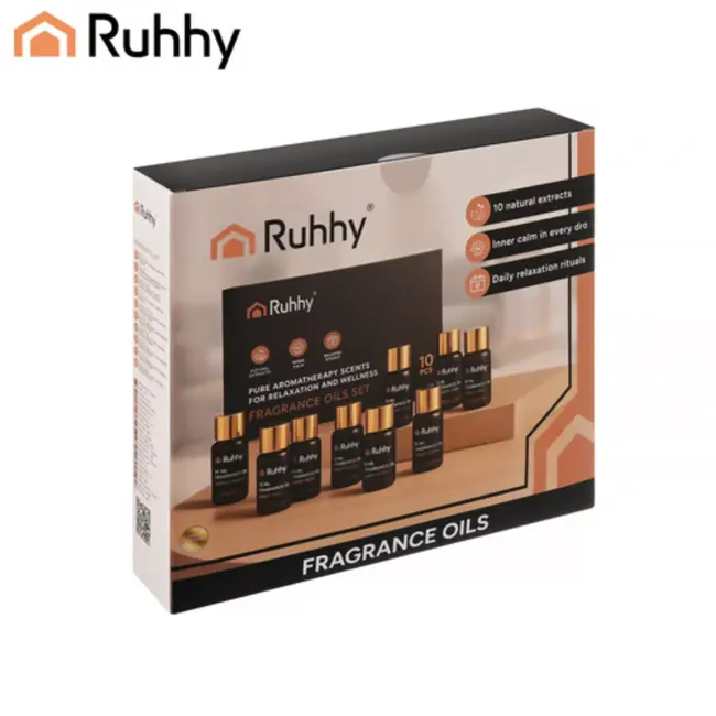 Ruhhy Set van 10 geuroliën van 10 ml met 2 druppelaars in elegante geschenkdoos voor een afwisselende geurbeleving in huis