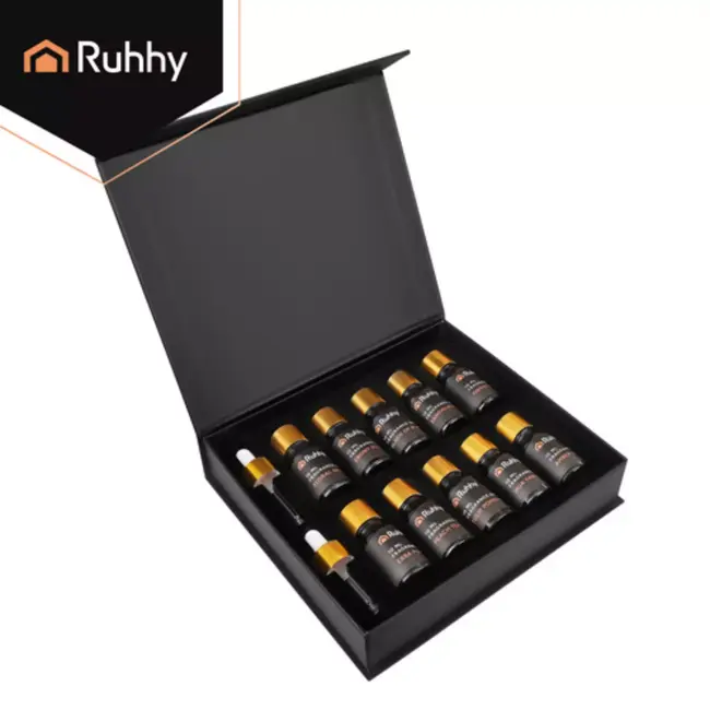 Ruhhy Set van 10 geuroliën van 10 ml met 2 druppelaars in elegante geschenkdoos voor een afwisselende geurbeleving in huis
