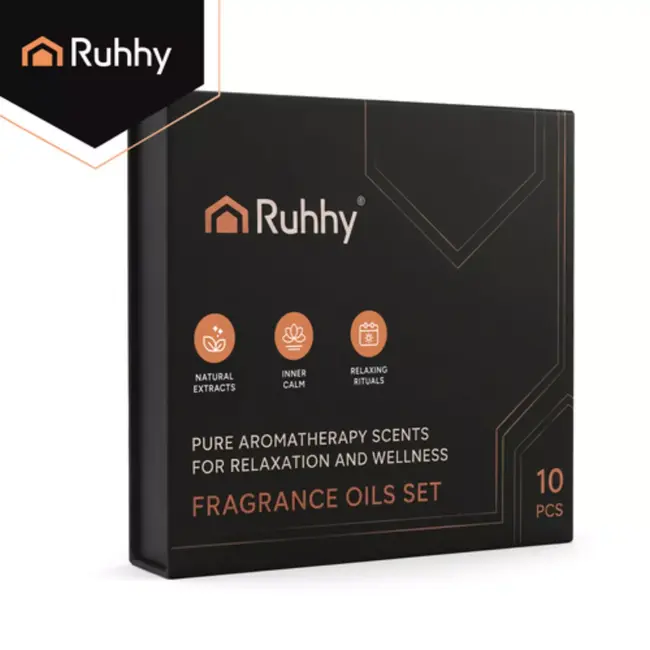 Ruhhy Set van 10 geuroliën van 10 ml met 2 druppelaars in elegante geschenkdoos voor een afwisselende geurbeleving in huis