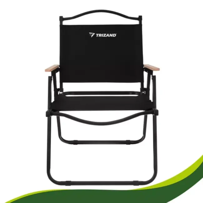 Trizand Zwarte campingstoel voor balkon, tuin en terras met gepoedercoat frame en Oxford stof