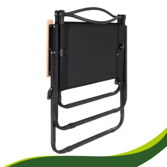 Trizand Zwarte campingstoel voor balkon, tuin en terras met gepoedercoat frame en Oxford stof