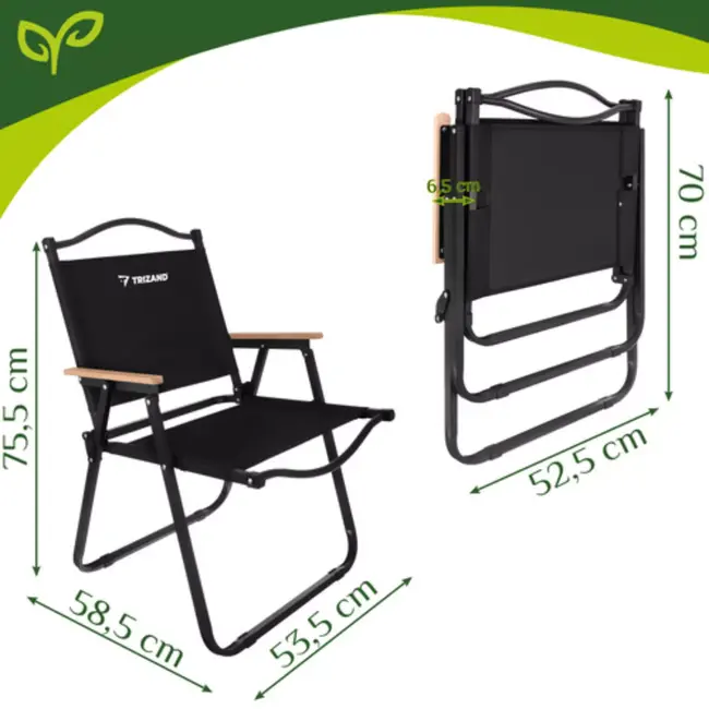 Trizand Zwarte campingstoel voor balkon, tuin en terras met gepoedercoat frame en Oxford stof