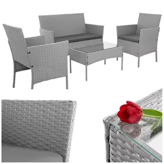 Gardlov Donkergrijze loungeset voor tuin, balkon of terras met glazen tafelblad en comfortabele zitkussens