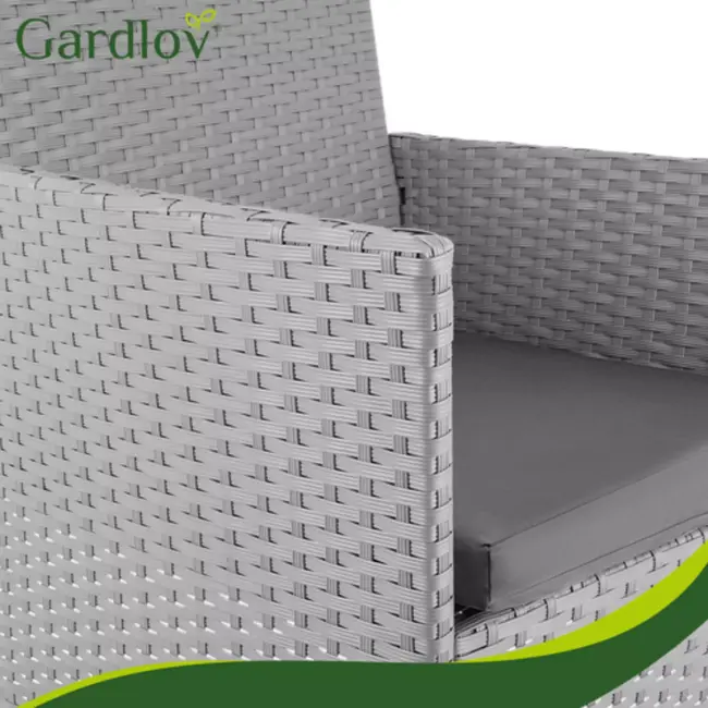 Gardlov Donkergrijze loungeset voor tuin, balkon of terras met glazen tafelblad en comfortabele zitkussens