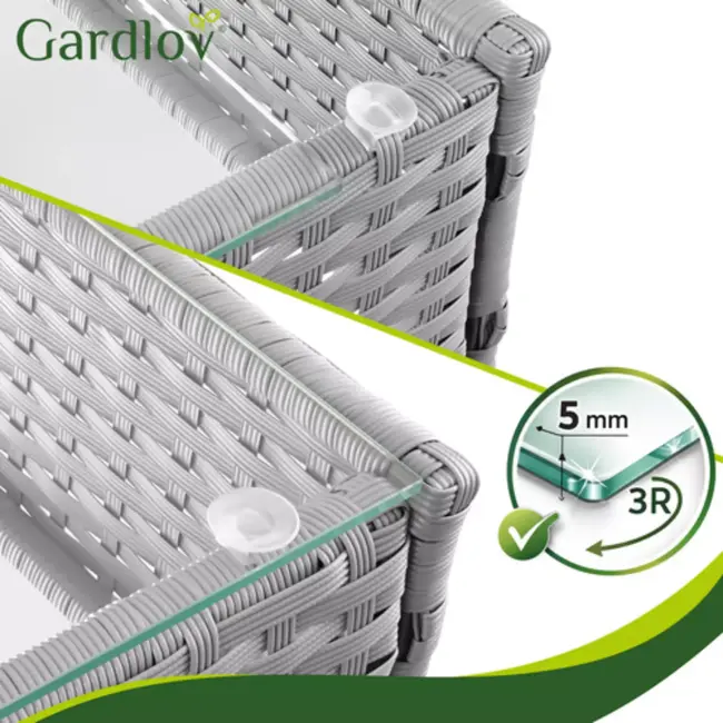 Gardlov Donkergrijze loungeset voor tuin, balkon of terras met glazen tafelblad en comfortabele zitkussens