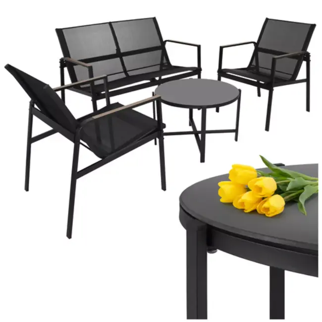 Gardlov 4-delige tuinmeubelset voor balkon of terras met tweezitsbank, 2 stoelen en tafel met glazen blad