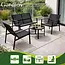 Gardlov 4-delige tuinmeubelset voor balkon of terras met tweezitsbank, 2 stoelen en tafel met glazen blad