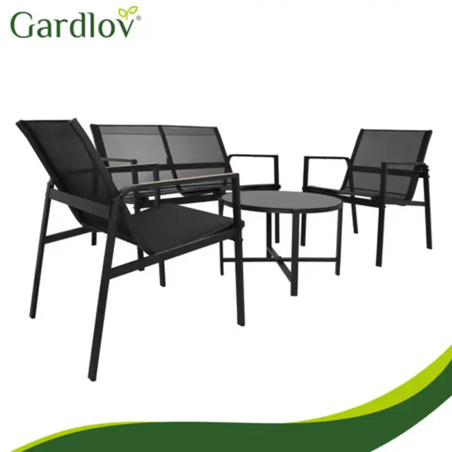 Gardlov 4-delige tuinmeubelset voor balkon of terras met tweezitsbank, 2 stoelen en tafel met glazen blad