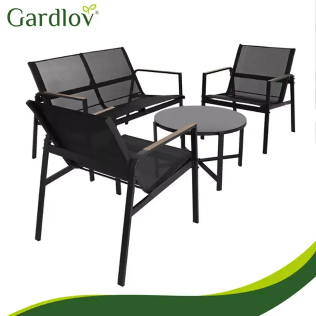 Gardlov 4-delige tuinmeubelset voor balkon of terras met tweezitsbank, 2 stoelen en tafel met glazen blad