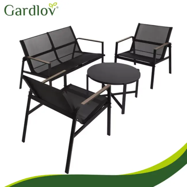 Gardlov 4-delige tuinmeubelset voor balkon of terras met tweezitsbank, 2 stoelen en tafel met glazen blad