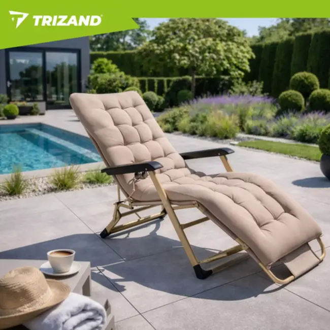 Trizand 3-in-1 tuinligstoel voor terras, tuin of strand met verstelbare rugleuning, beensteun en dik wasbaar kussen