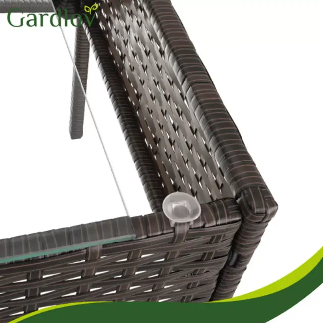 Gardlov Bruine loungeset voor tuin, balkon of terras met glazen tafelblad en comfortabele zwarte zitkussens