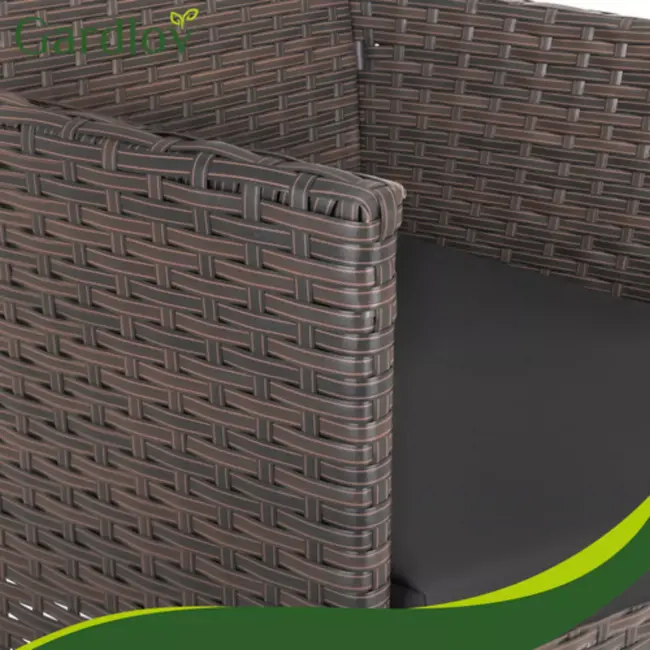 Gardlov Bruine loungeset voor tuin, balkon of terras met glazen tafelblad en comfortabele zwarte zitkussens