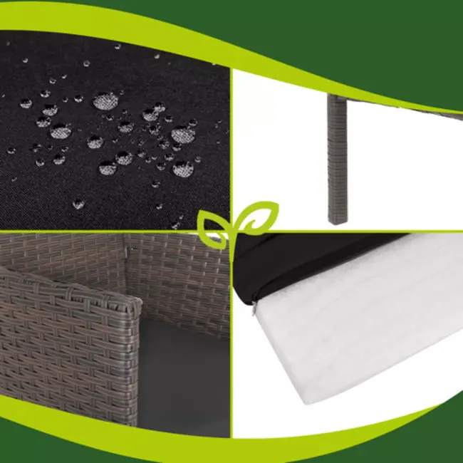 Gardlov Bruine loungeset voor tuin, balkon of terras met glazen tafelblad en comfortabele zwarte zitkussens