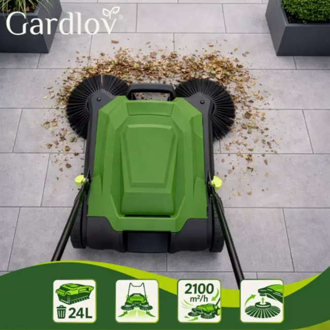 Gardlov Handmatige veegmachine voor terras, oprit en bestrating met 680 mm werkbreedte en capaciteit van 2100 m2 per uur