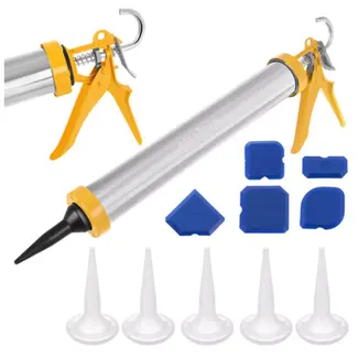 Bigstren Metalen siliconenpistool 600 ml met 5 nozzles en 5 voegspatels voor strak kitwerk