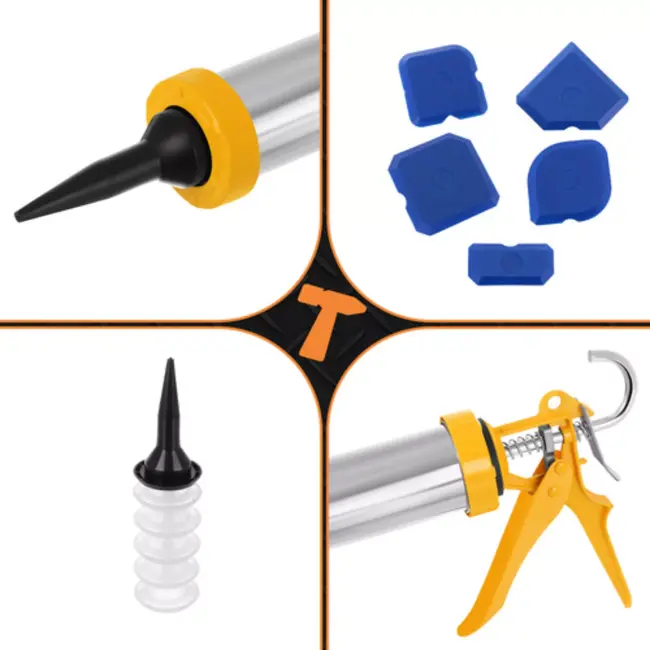 Bigstren Metalen siliconenpistool 600 ml met 5 nozzles en 5 voegspatels voor strak kitwerk