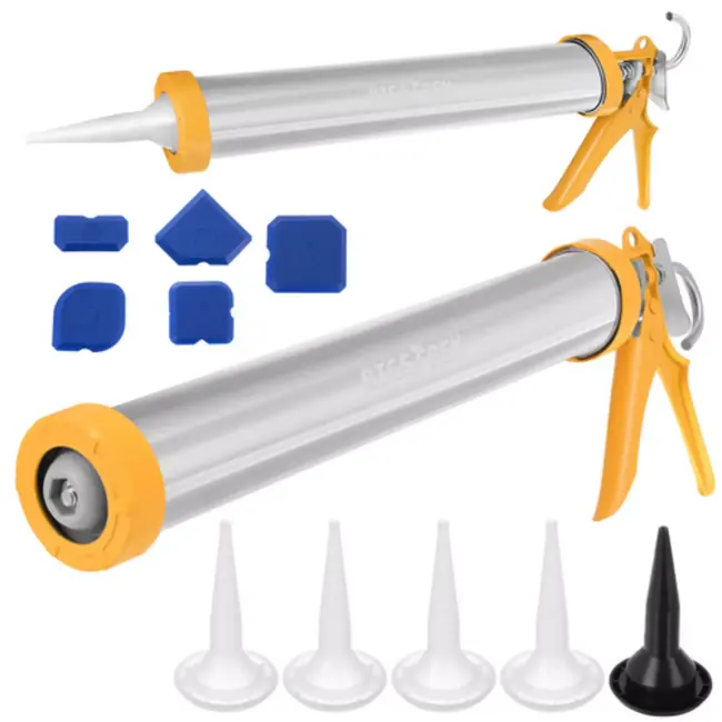 Bigstren Metalen siliconenpistool 600 ml met 5 nozzles en 5 voegspatels voor strak kitwerk