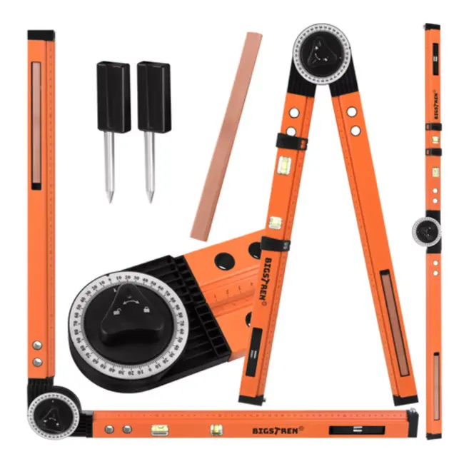 Bigstren Bouw gradenboog met 2 libellen, passerfunctie en hoekvergrendeling voor timmerwerk en montage