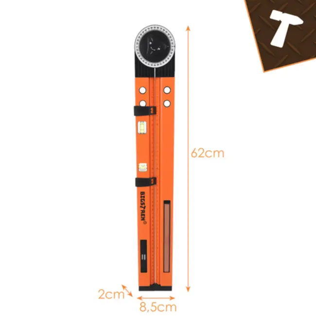 Bigstren Bouw gradenboog met 2 libellen, passerfunctie en hoekvergrendeling voor timmerwerk en montage