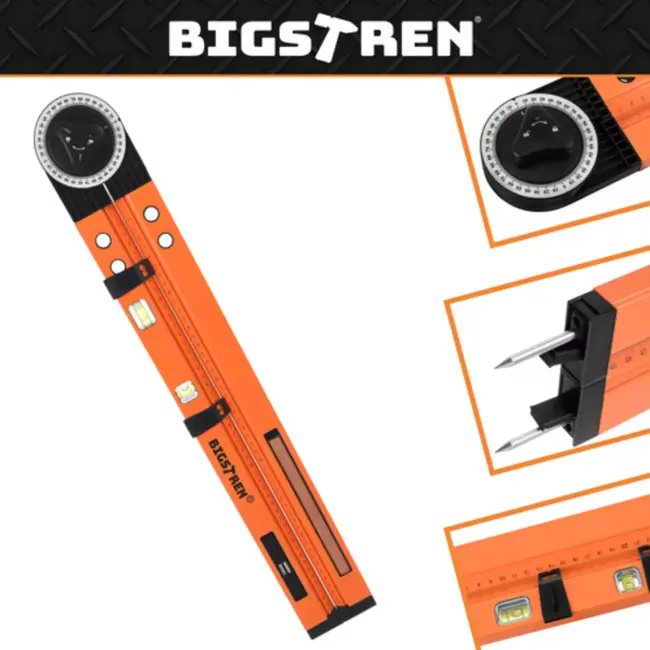 Bigstren Bouw gradenboog met 2 libellen, passerfunctie en hoekvergrendeling voor timmerwerk en montage