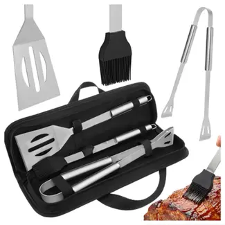 Kaminer Barbecue set met tang, spatel en borstel in stevige koffer voor tuin, camping en onderweg