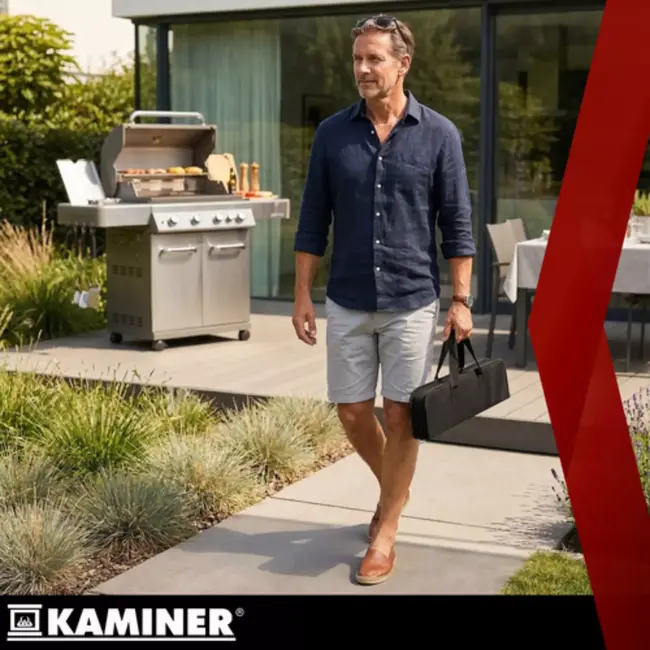 Kaminer Barbecue set met tang, spatel en borstel in stevige koffer voor tuin, camping en onderweg