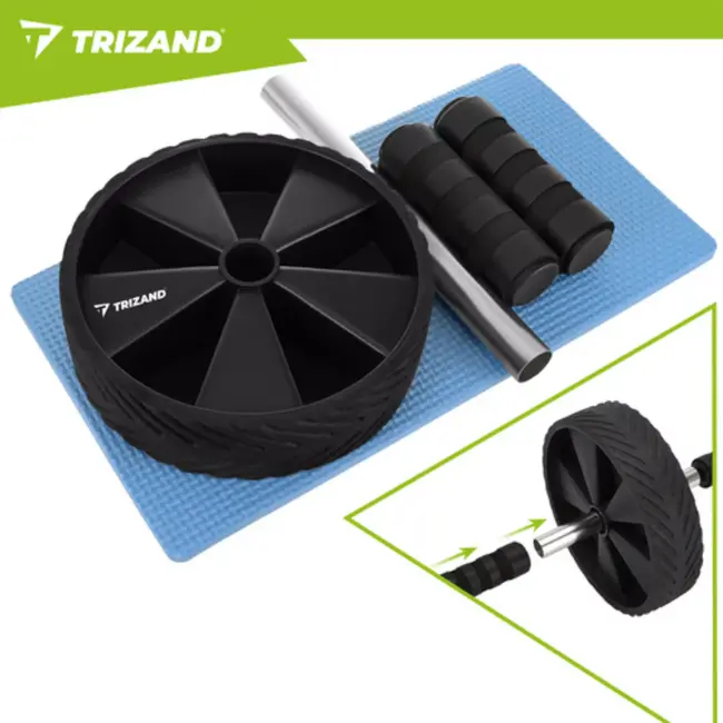 Trizand Compacte Buikspierroller met antislip handgrepen, profielwiel en EVA kniemat voor training thuis of onderweg