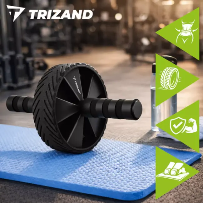 Trizand Compacte Buikspierroller met antislip handgrepen, profielwiel en EVA kniemat voor training thuis of onderweg
