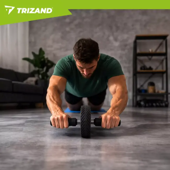 Trizand Compacte Buikspierroller met antislip handgrepen, profielwiel en EVA kniemat voor training thuis of onderweg
