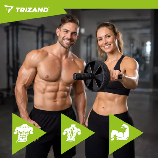 Trizand Compacte Buikspierroller met antislip handgrepen, profielwiel en EVA kniemat voor training thuis of onderweg