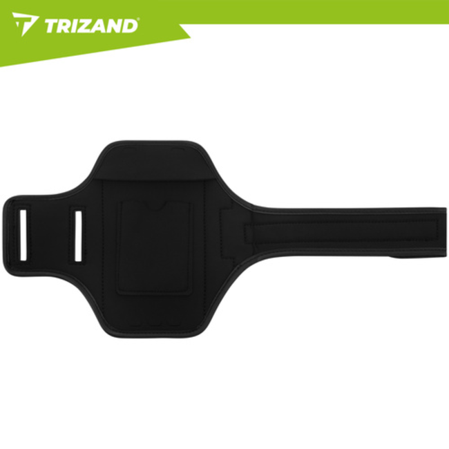 Trizand Zwarte hardloop armband 47,5 x 19 cm met telefoonhoes, touchscreen venster en vakjes voor sleutel, pasje en geld