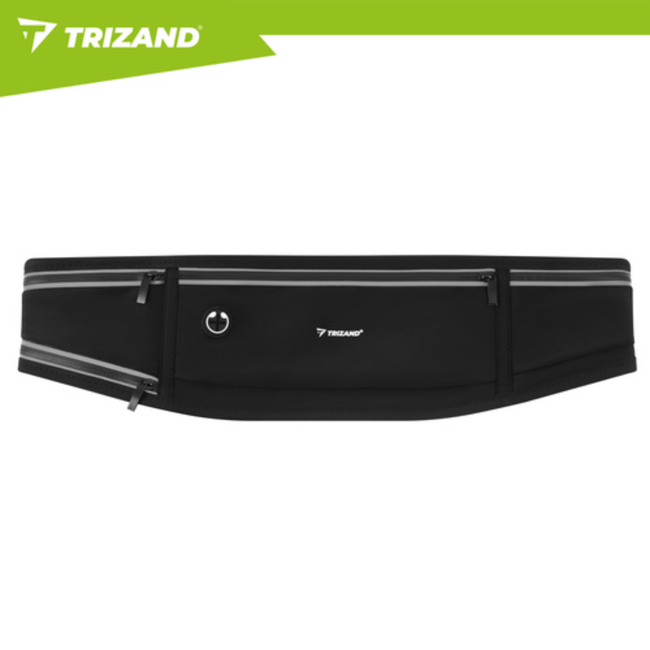 Trizand Zwarte hardloop heuptas 51 x 21 x 11 cm met verstelbare band, 3 ritsvakken en reflecterende details