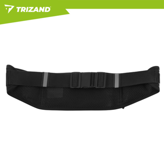 Trizand Zwarte hardloop heuptas 51 x 21 x 11 cm met verstelbare band, 3 ritsvakken en reflecterende details