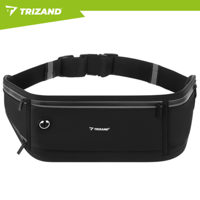 Trizand Zwarte hardloop heuptas 51 x 21 x 11 cm met verstelbare band, 3 ritsvakken en reflecterende details