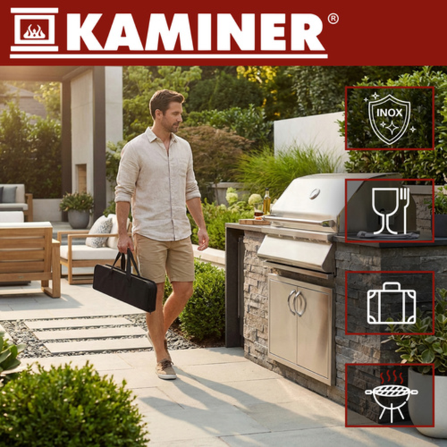 Kaminer 9-delige barbecue gereedschap set met koffer, zwart, roestvrij staal en siliconen