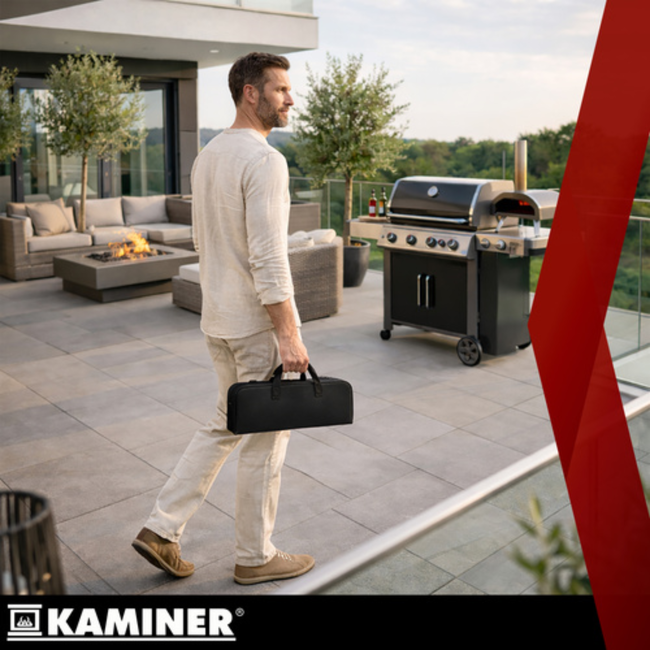 Kaminer 6-delige grillgereedschap set met koffer, zwart, roestvrij staal en siliconen