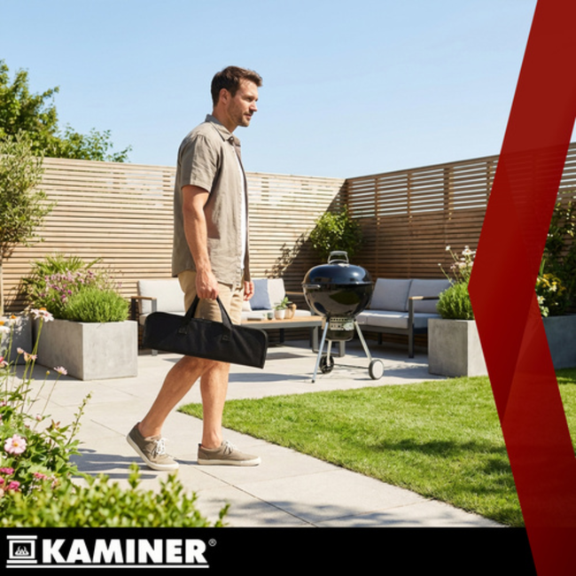 Kaminer 5-delige grillgereedschap set met koffer, zwart, roestvrij staal en siliconen