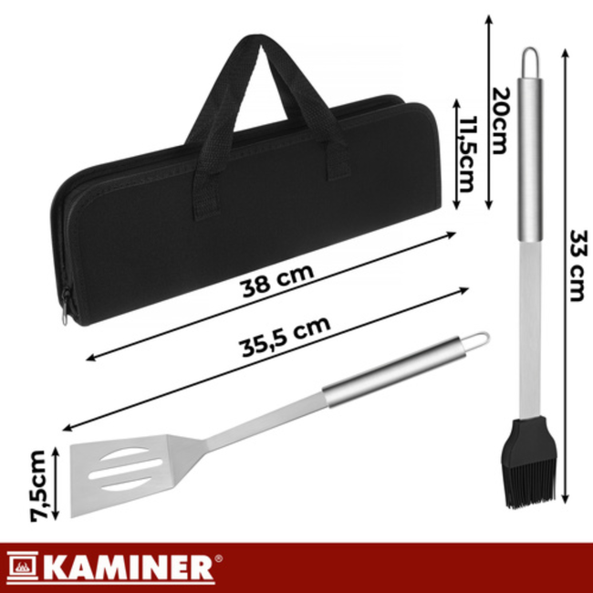 Kaminer 5-delige grillgereedschap set met koffer, zwart, roestvrij staal en siliconen