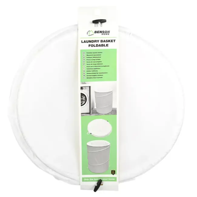 Benson Opvouwbare witte wasmand 79 liter met Ø 45 cm en 60 cm hoogte, compact op te bergen voor thuis en vakantie