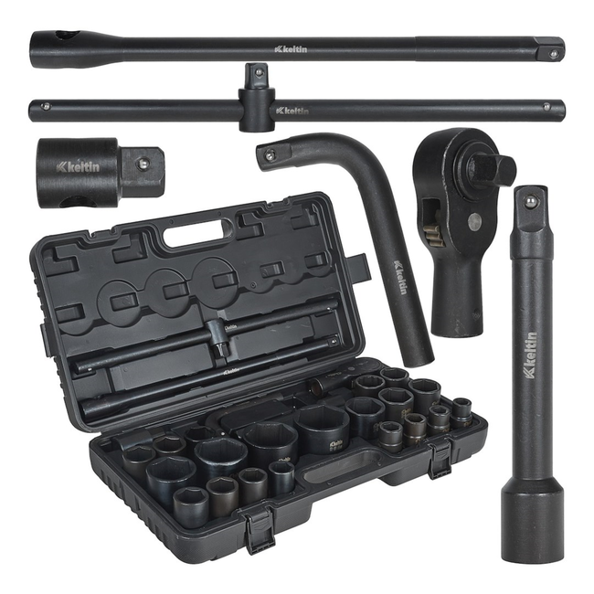 Keltin 26-delige 6-kant slagdoppenset met koffer voor zwaar werk 3/4 inch en 1 inch 17-65 mm