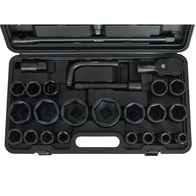 Keltin 26-delige 6-kant slagdoppenset met koffer voor zwaar werk 3/4 inch en 1 inch 17-65 mm