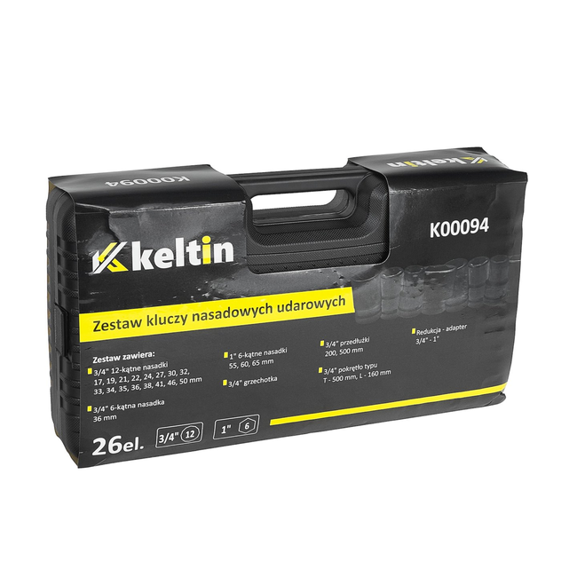Keltin 26-delige 12-kant en 6-kant slagdoppenset met koffer 3/4 inch en 1 inch 17-65 mm