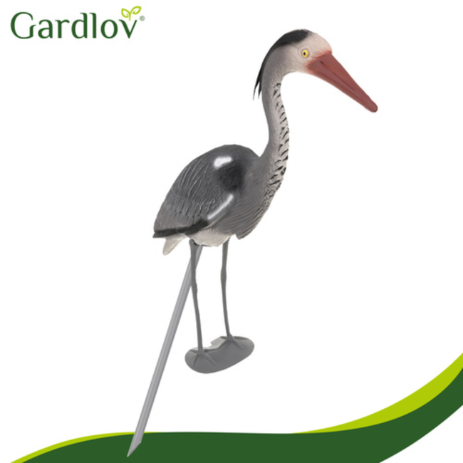 Gardlov Grijze reiger tuindecoratie 66 cm op prikker van PE voor vijver, border en bloembed in de tuin
