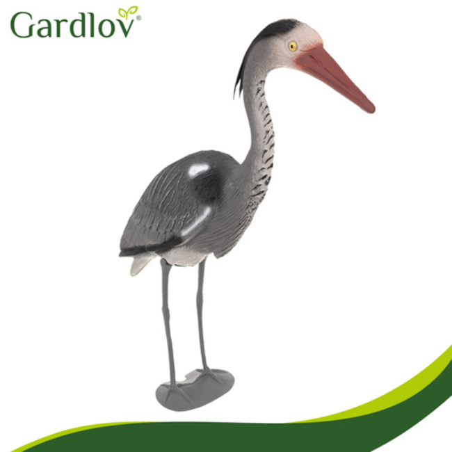 Gardlov Grijze reiger tuindecoratie 66 cm op prikker van PE voor vijver, border en bloembed in de tuin