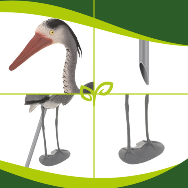 Gardlov Grijze reiger tuindecoratie 66 cm op prikker van PE voor vijver, border en bloembed in de tuin