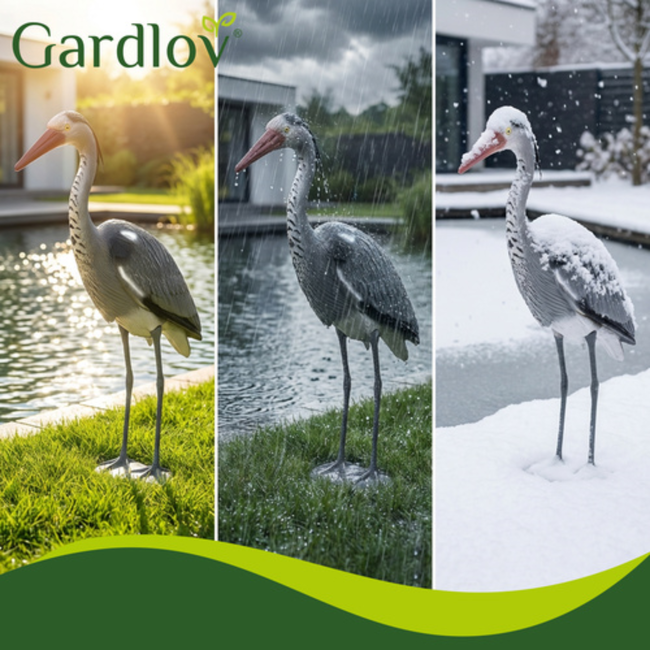 Gardlov Grijze reiger tuindecoratie 66 cm op prikker van PE voor vijver, border en bloembed in de tuin