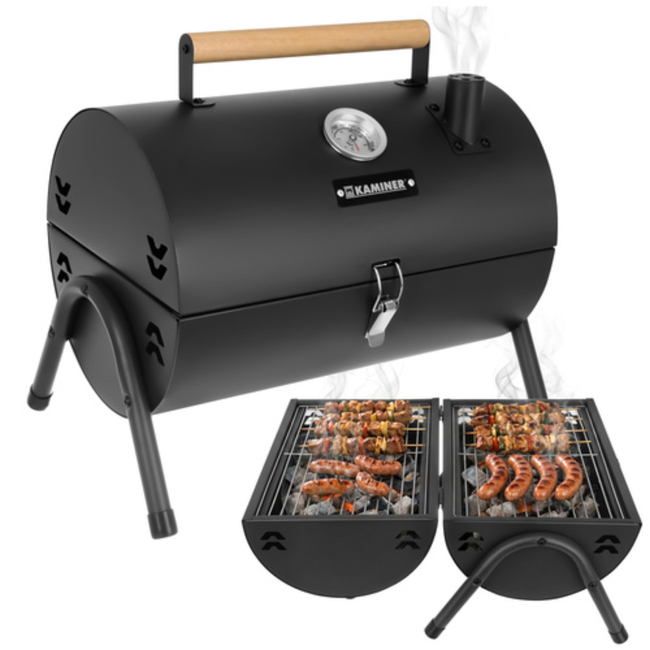 Kaminer Draagbare barbecue met deksel, 2 roosters en thermometer 36,5 x 28 x 41,5 cm
